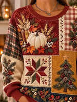 Casual Maple Leaf Crew Neck Cozy Long Sleeve Sweatshirt