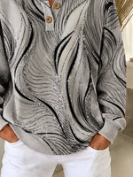 Vintage Abstract Henley Collar Chic Long Sleeve Sweatshirt