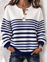 Casual Striped Henley Collar Relaxed Long Sleeve Sweatshirt