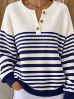 Casual Striped Henley Collar Relaxed Long Sleeve Sweatshirt