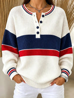 Casual Striped Color BlockHenley Collar Sporty Long Sleeve Sweatshirt