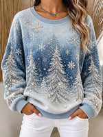 Casual Snowflake Serene Crew Neck Long Sleeve Sweatshirt