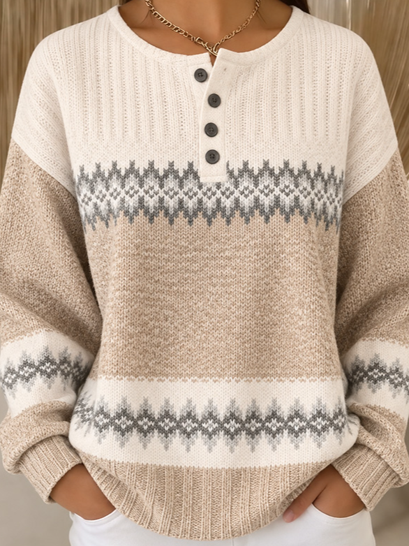 Casual Classic Simple Henley Collar Geometric Sweatshirt