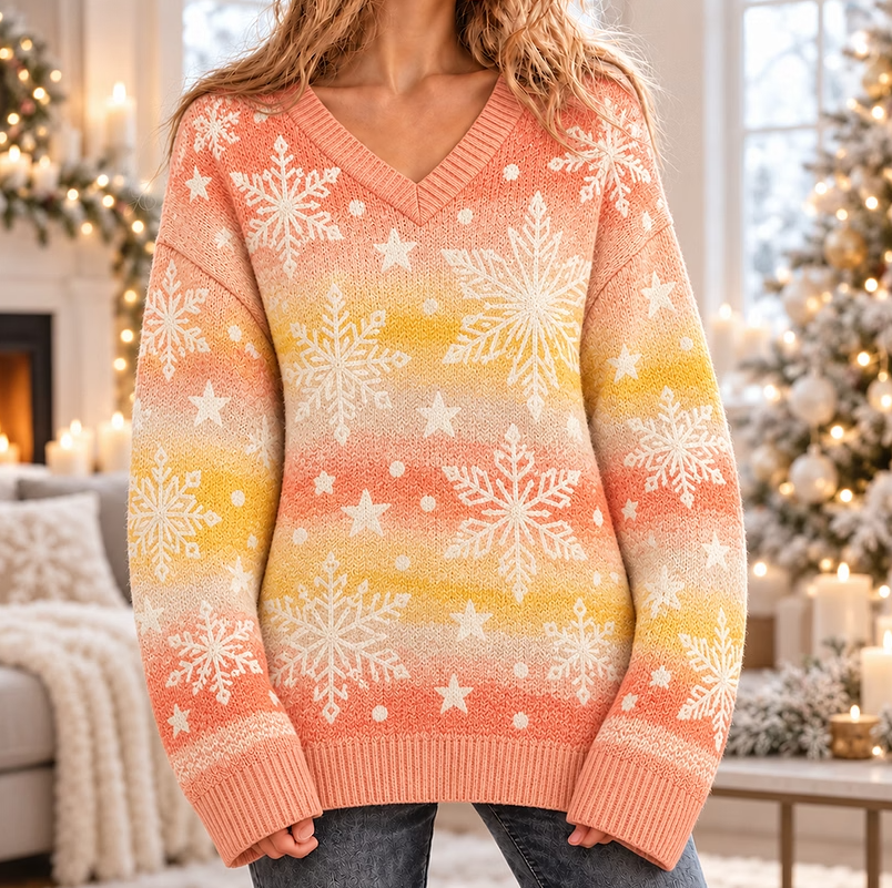 Women Casual Gradient Ombre Snowflake Knit Sweater