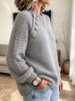 Chic Grey Openwork Mohair Blend Knit Top