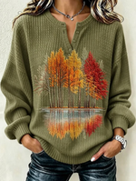 Women Artistic Maple Leaf Crew Neck Printing Casual Spring/Fall Long Sleeve Sweatshirt