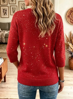 Women's Glitter Merry Christmas Cross V Neck Sweater