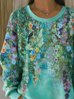Casual Floral Crew Neck Long Sleeve Sweatshirt