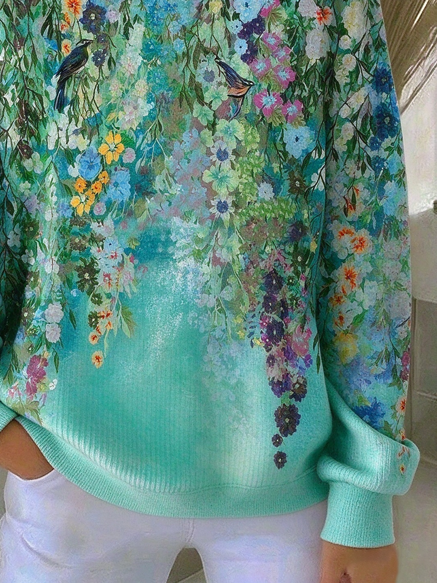 Casual Floral Crew Neck Long Sleeve Sweatshirt