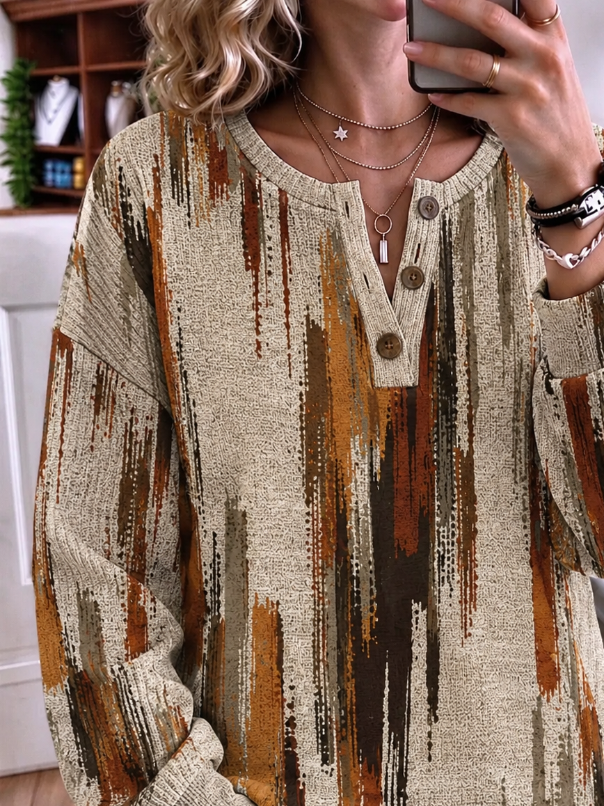 Vintage Abstract Henley Collar Long Sleeve Sweatshirt
