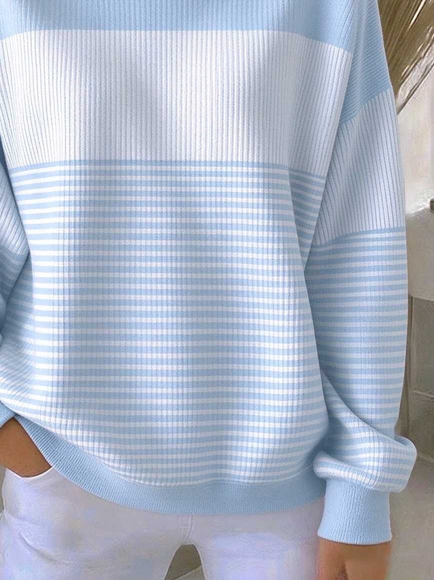 Casual Striped Crew Neck Long Sleeve Sweatshirt