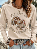 Vintage Text Letters Turkey Fun Crew Neck Long Sleeve T Shirt