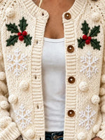 Vintage Unique Holly Snowflake Button Cardigan