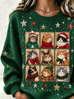 Unique Regular Fit Printing Cat Casual Christmas Sweatshirt