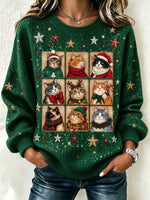 Unique Regular Fit Printing Cat Casual Christmas Sweatshirt