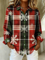 Women's Christmas Plaid Print Festive Shirt Top