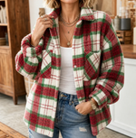 Women Vintage Casual Plaid Button Up Jacket