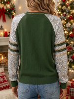 Women Leopard Christmas Tree Sequin Print Long Sleeve Sweatshirt