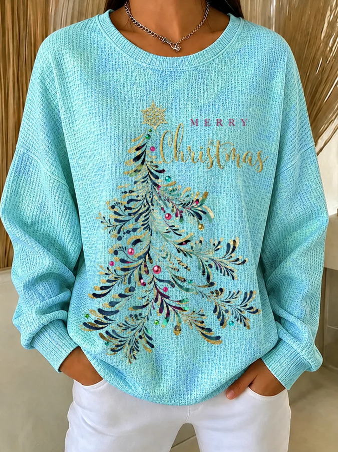 Women Art Christmas Tree Casual Long Sleeve Sweatshirt