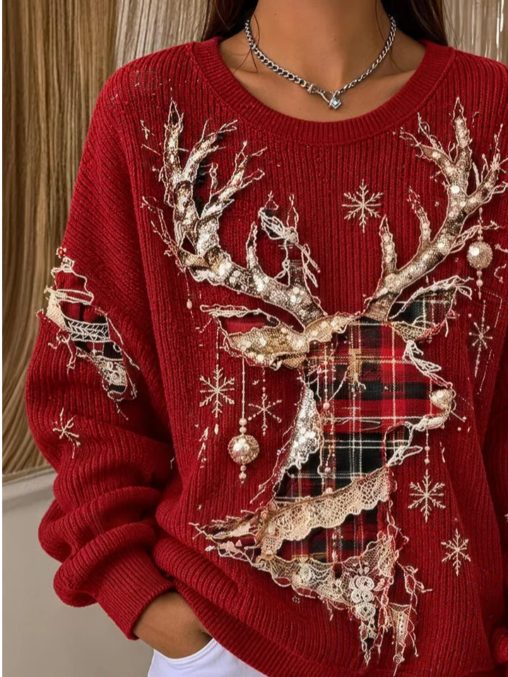 Casual Christmas Crew Neck Long Sleeve Sweatshirt