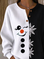 Vintage Christmas Snowman Henley Collar Long Sleeve Sweatshirt