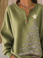 Vintage Christmas Henley Collar Casual Long Sleeve Sweatshirt