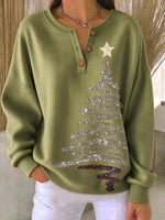 Vintage Christmas Henley Collar Casual Long Sleeve Sweatshirt