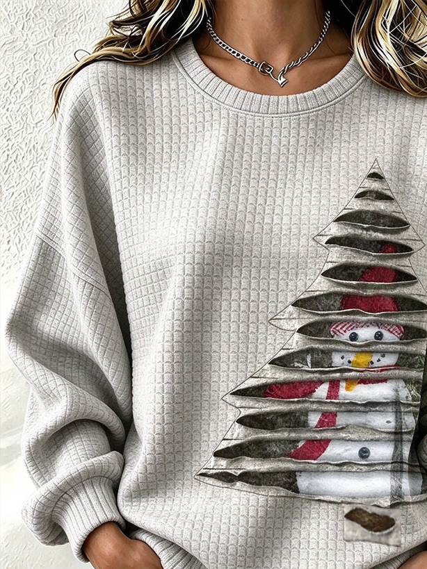 Vintage Christmas Snowman Crew Neck Long Sleeve Sweatshirt