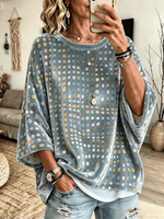 Casual Abstract Glamorous Crew Neck Three Quarter Sleeve T-shirt