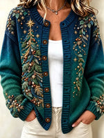 Women Elegant Christmas Tree Long Sleeve Comfy Vintage Cardigan