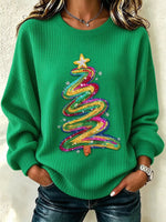 Sparkly Casual Christmas Tree Crew Neck Long Sleeve Sweatshirt
