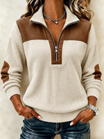 Casual Color Block Half Open Collar Long Sleeve Sweatshirt