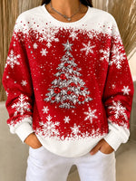 Casual Snowflake Crew Neck Long Sleeve Sweatshirt