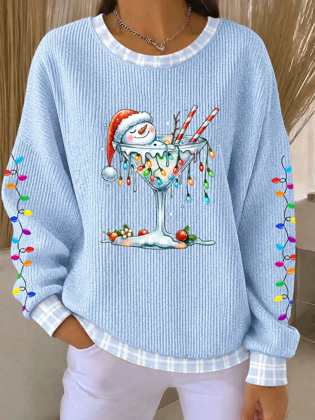 Casual Plaid Crew Neck Long Sleeve Sweatshirt