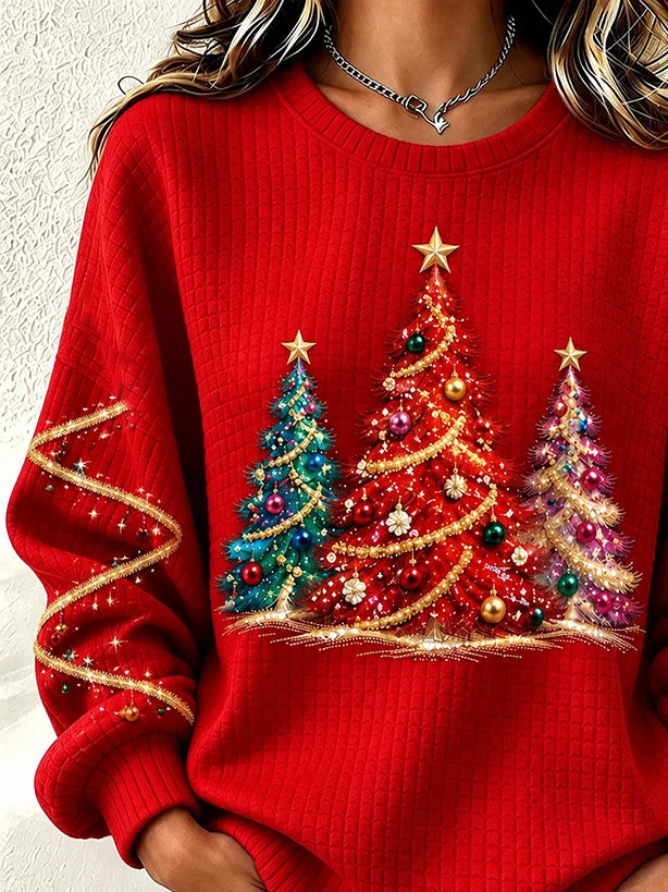 Vintage Sparkly Christmas Crew Neck Long Sleeve Sweatshirt
