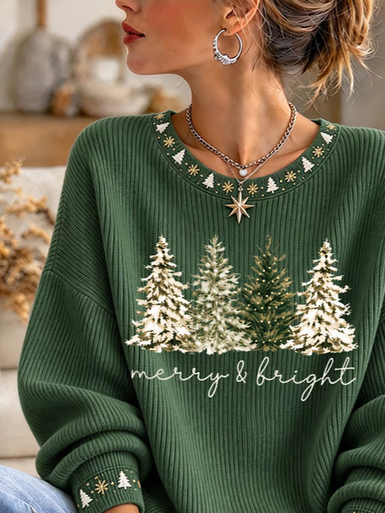 Casual Rustic Christmas Crew Neck Long Sleeve Sweatshirt
