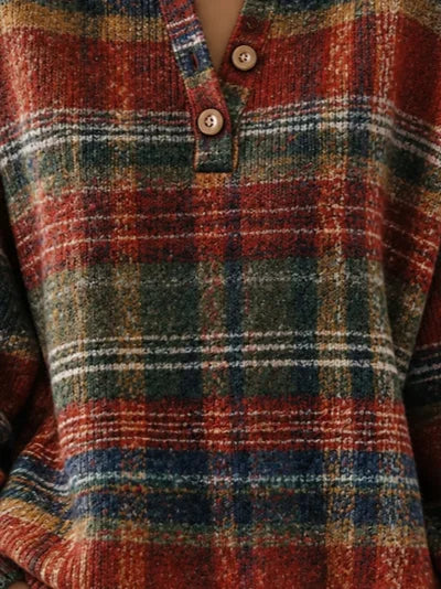 Casual Rustic Striped Henley Collar Long Sleeve Sweatshirt