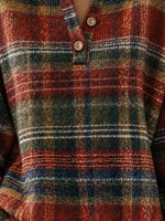 Casual Rustic Striped Henley Collar Long Sleeve Sweatshirt