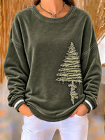 Trendy Faith Olive Green Vintage Christmas Tree Patch Sweatshirt