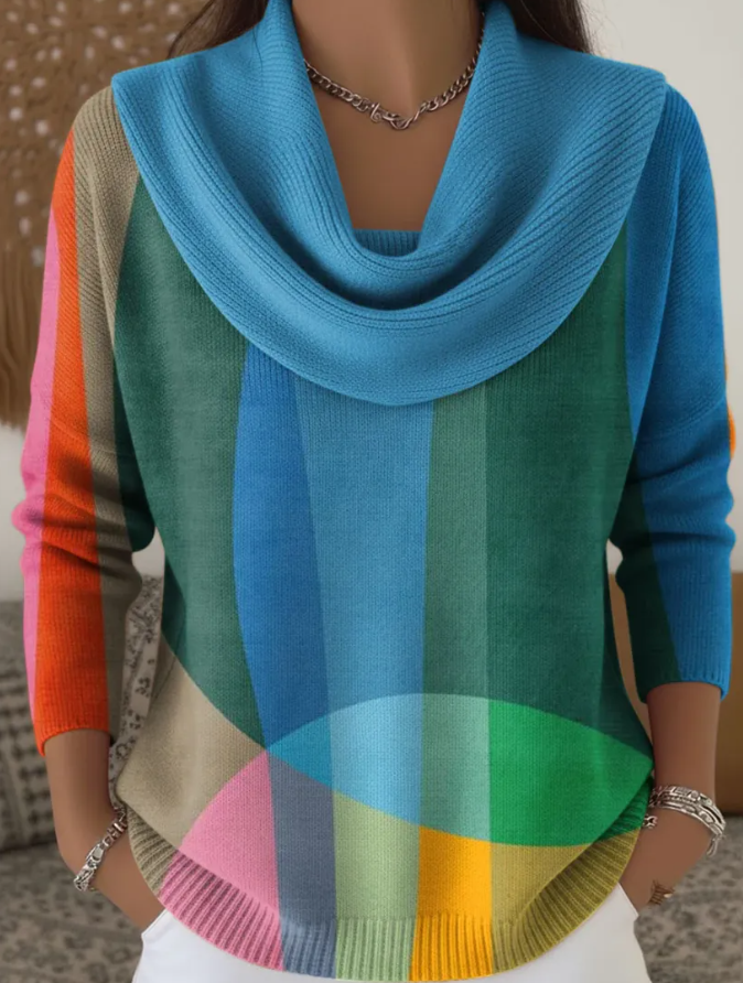 Women Printing Regular Fit Casual Cowl Neck Sweater