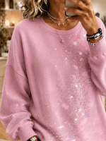 Women Star Crew Neck Printing Casual Long Sleeve Sweatshirt