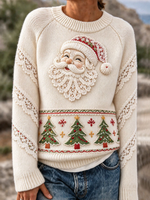 Women Santa And Christmas Tree Lace Knit Sweater