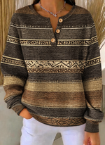 Women Vintage Buckle Henley Collar Casual Sweatshirt