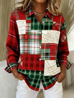 Women Christmas Patchwork Vintage Long Sleeve Shirt