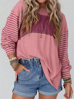 Striped Crew Neck Long Sleeve Loose Blouse