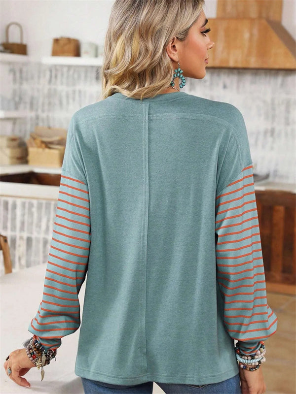 Striped Crew Neck Long Sleeve Loose Blouse