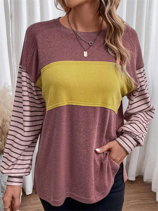 Striped Crew Neck Long Sleeve Loose Blouse