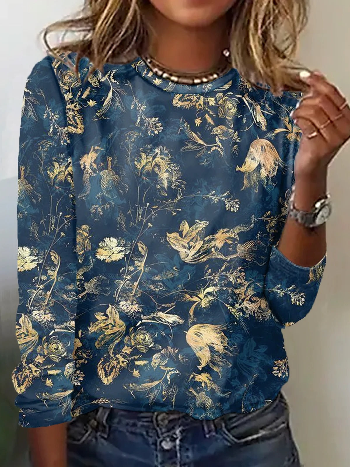 Abstract Print Crew Neck Long Sleeve Casual T-shirt