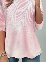 Leaf Print Crew Neck Long Sleeve Casual T-shirt