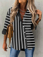 Striped Shirt Collar Long Sleeve Loose Blouse